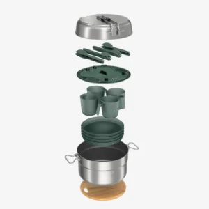 Quechua 500 Stainless Steel Nonstick Camping Cookset – 25-Piece for 4 People