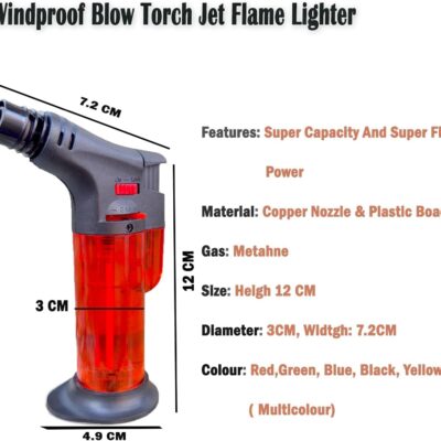 REFILLABLE PLASTIC WINDPROOF BLOW TORCH JET FLAME GAS LIGHTER