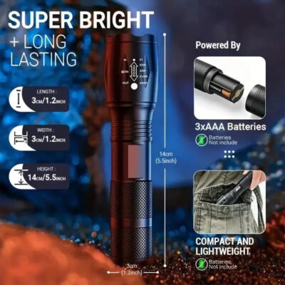 MZ 625 (RECHAREABLE LED METAL TORCH) Zoomable 6 Modes 15W+COB Light |BLACK|