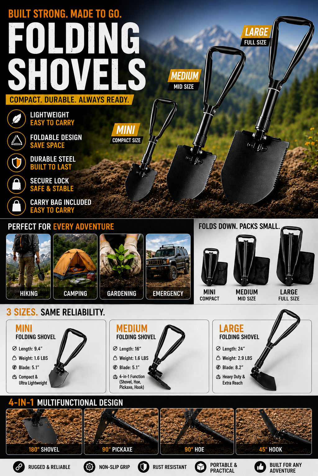 FOLDING SURVIVAL SHOVEL