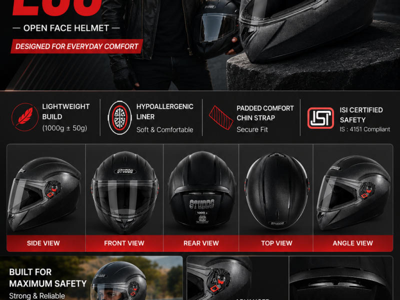 STUDDS CREST (ECO) BLACK HELMET